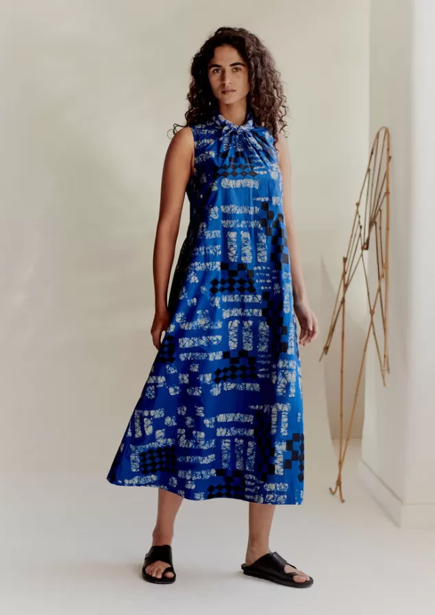 Women Toast Block Print Batik Poplin Dress