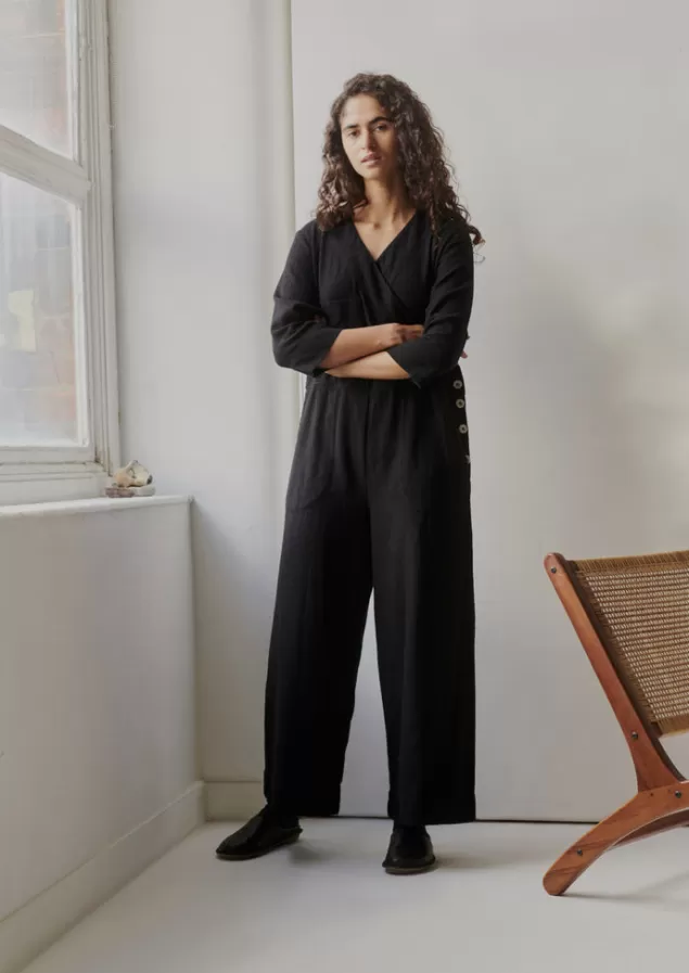 Women Toast Brushed Cotton Linen Herringbone Jumpsuit