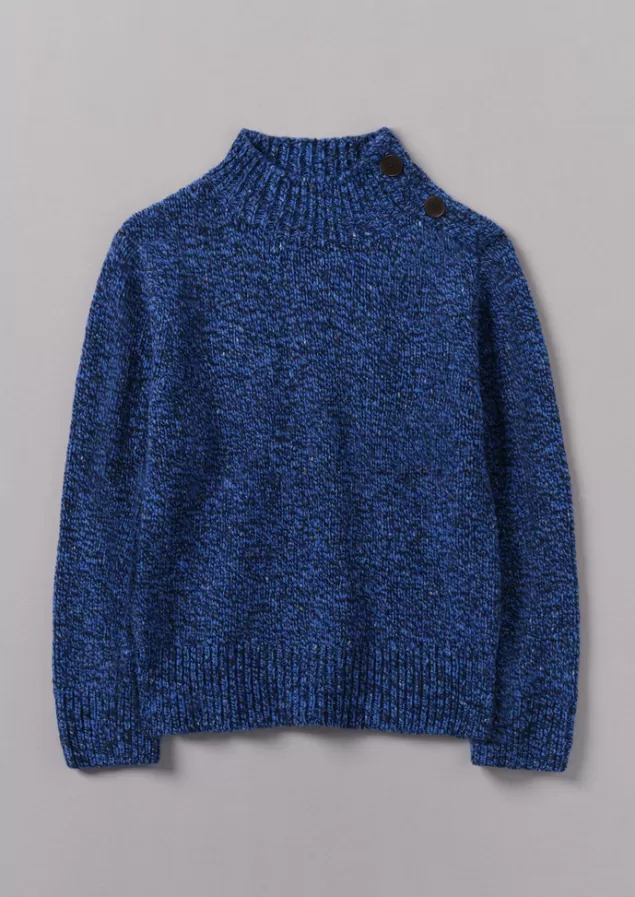 Women Toast Button Shoulder Marled Donegal Wool Sweater