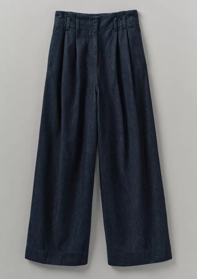 Women Toast Cotton Hemp Denim Wide Leg Trousers