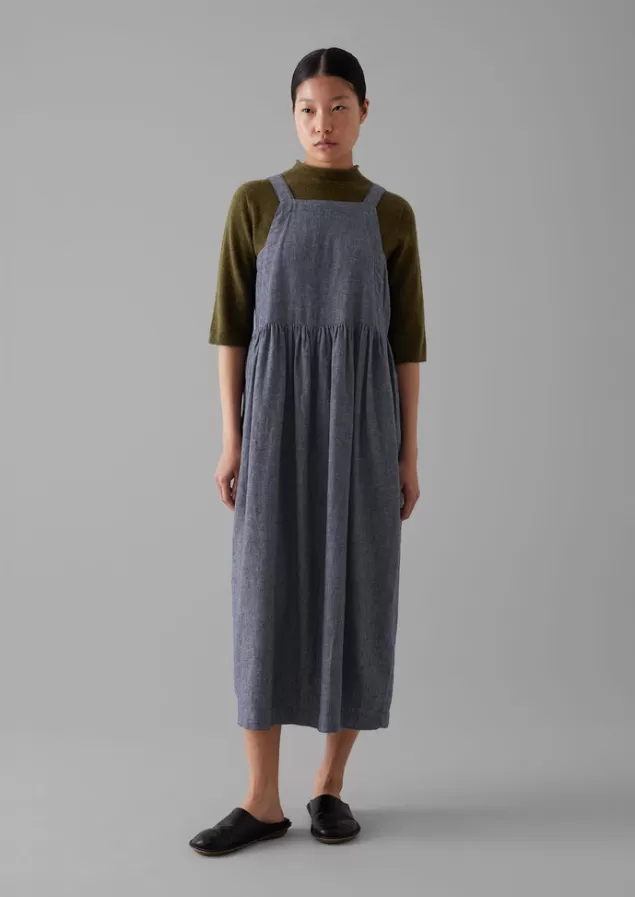 Women Toast Cotton Linen Twill Gathered Waist Dress