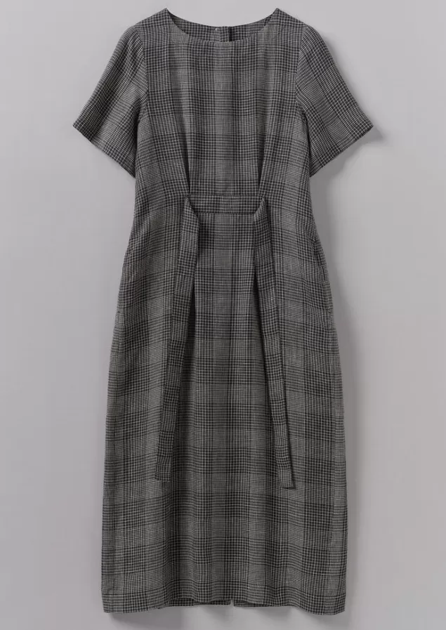 Women Toast Etched Check Linen Dress