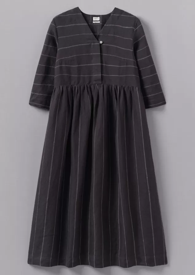 Women Toast Fine Stripe Linen V-Neck Dress