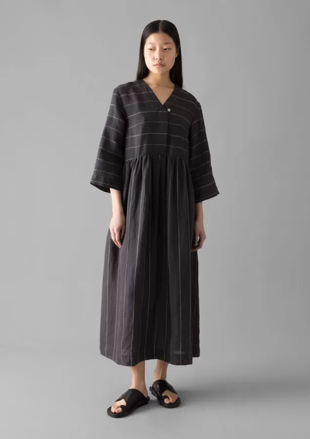 Women Toast Fine Stripe Linen V-Neck Dress