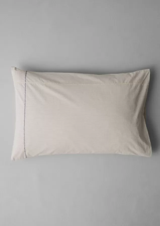 Toast Fine Stripe Organic Cotton Embroidered Pillowcase