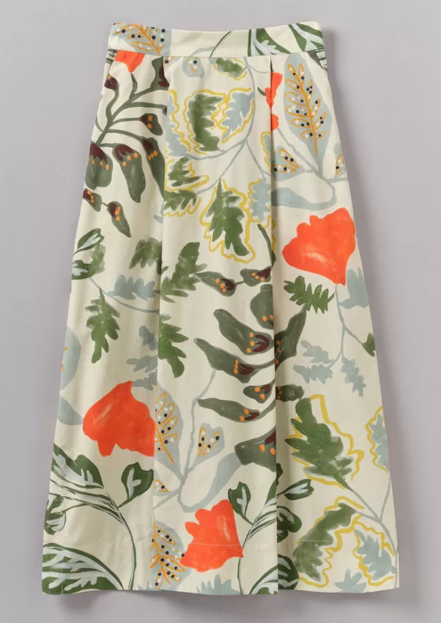 Women Toast Foliage Print Poplin Skirt