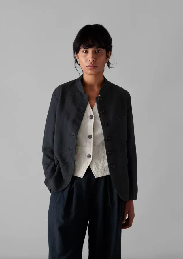 Women Toast Garment Dyed Cotton Linen Neat Jacket