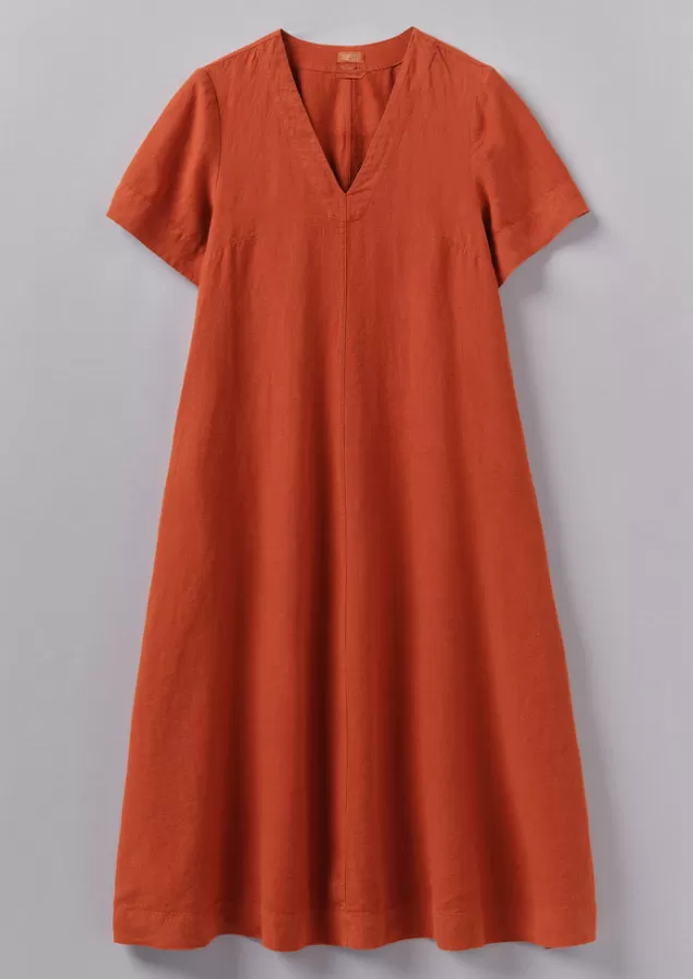 Women Toast Garment Dyed Linen V-Neck Dress