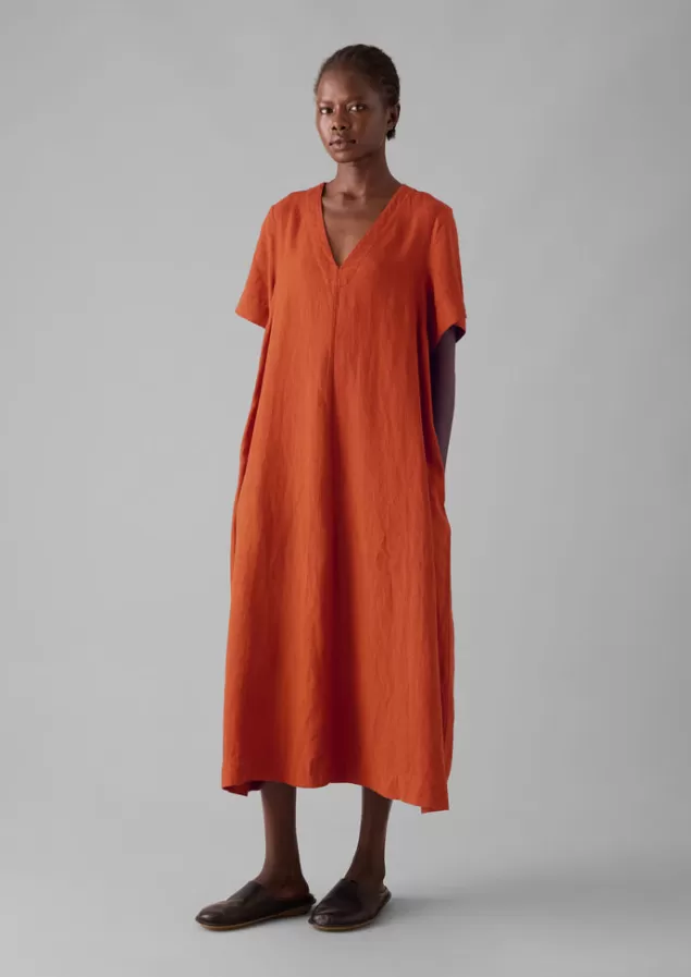 Women Toast Garment Dyed Linen V-Neck Dress