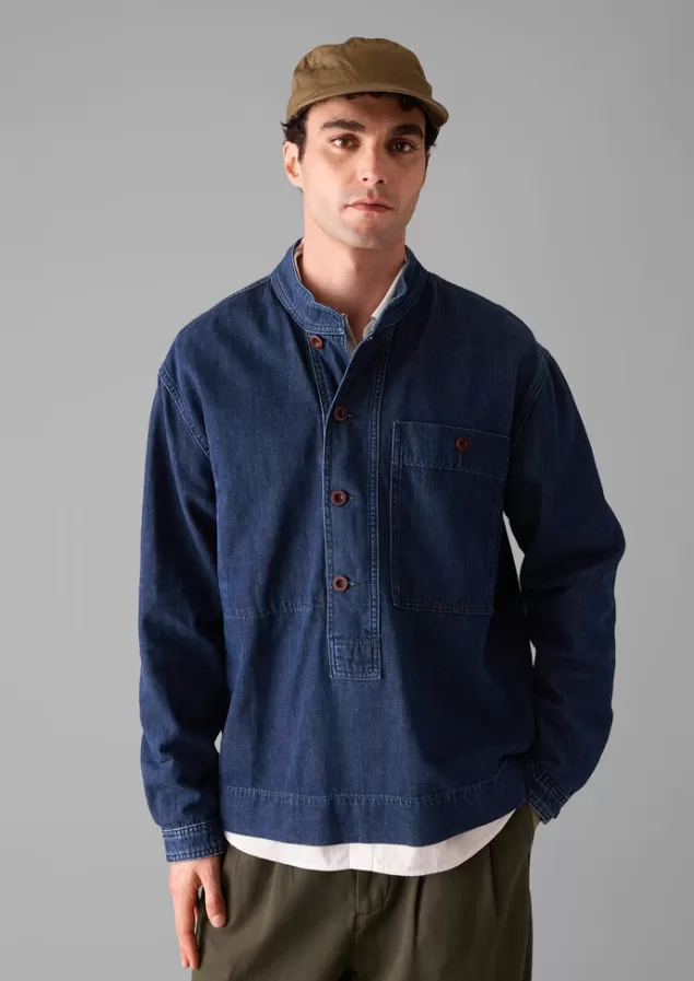 Toast Grandad Collar Half Placket Denim Shirt