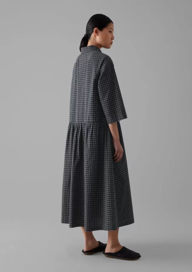 Women Toast Graph Check Cotton Cashmere Shirt Dress