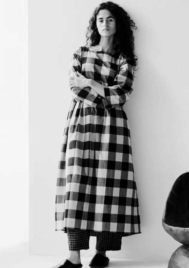 Women Toast Macro Gingham Cotton Cashmere Dress