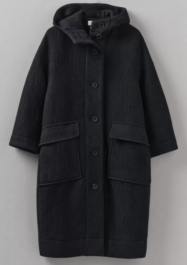 Women Toast Navy Wool Hooded Coat