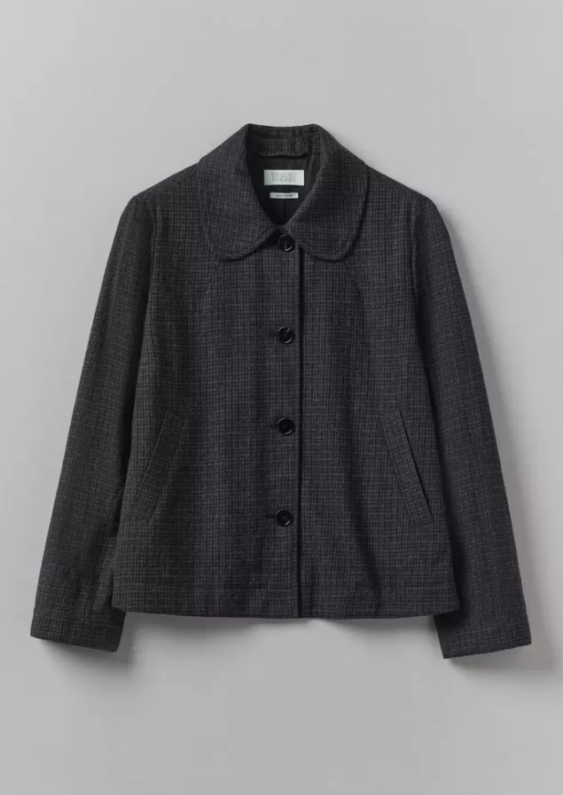 Women Toast Seersucker Check Round Collar Jacket