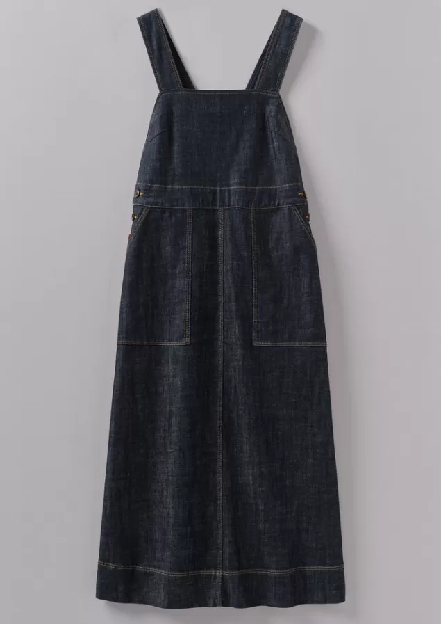 Women Toast Side Button Denim Pinafore Dress