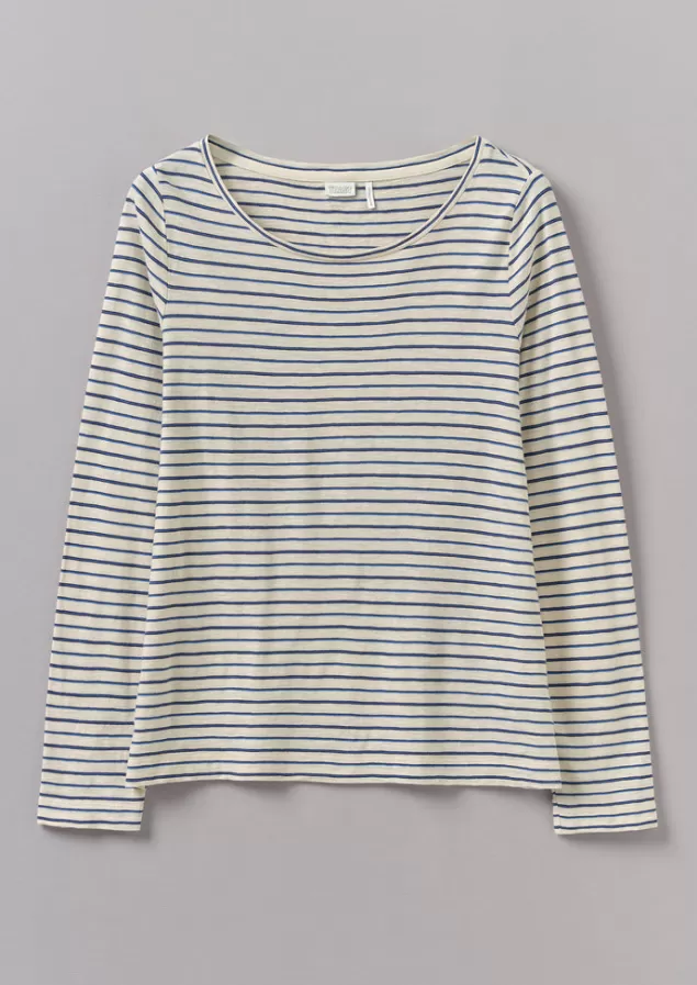 Women Toast Stripe Cotton Open Neck Tee