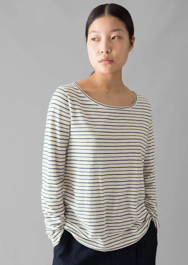 Women Toast Stripe Cotton Open Neck Tee