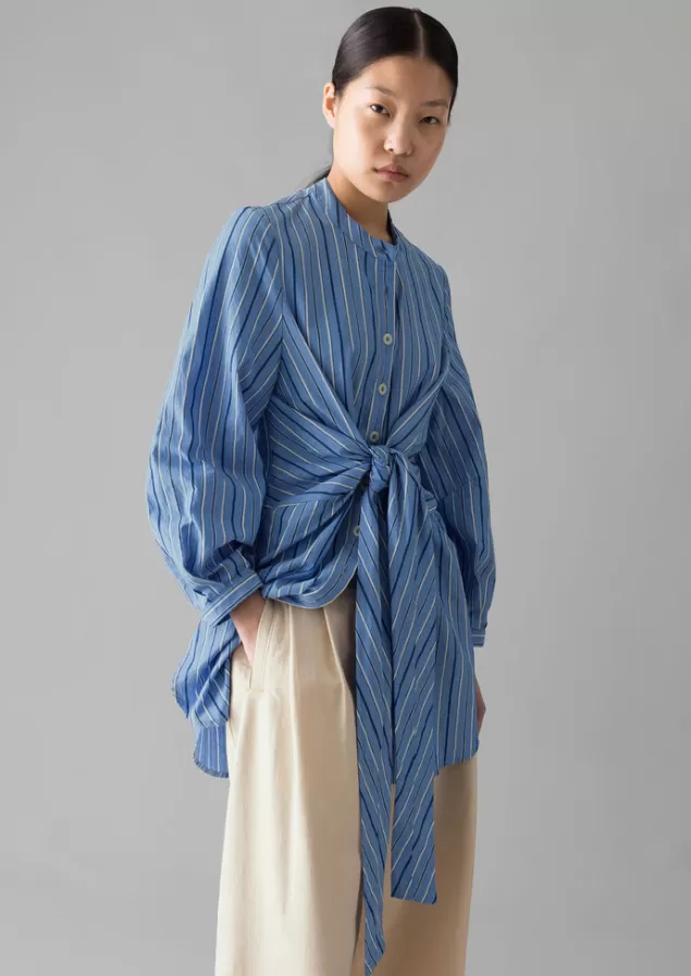 Women Toast Stripe Poplin Wrap Front Shirt