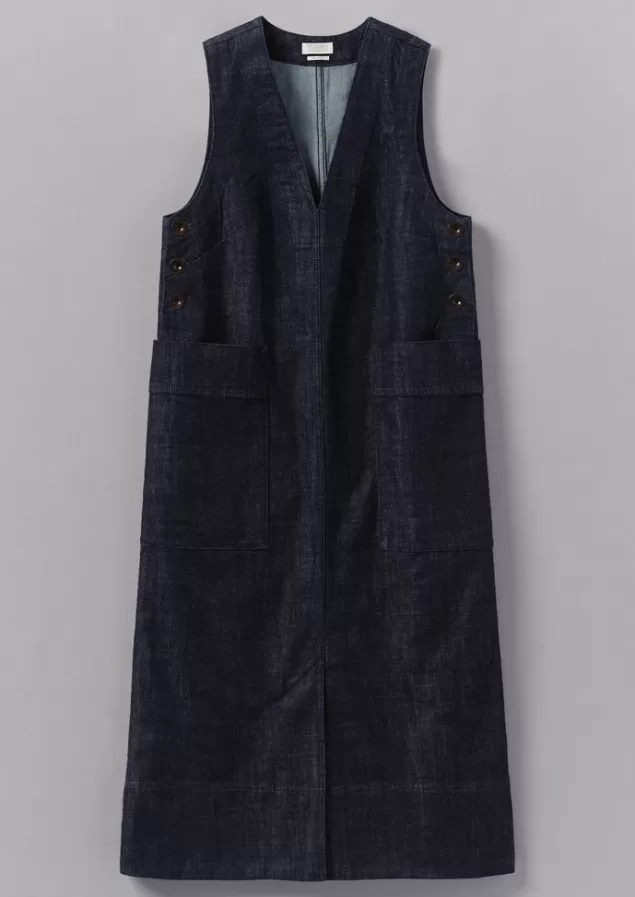 Women Toast V-Neck Denim Pinafore Dress