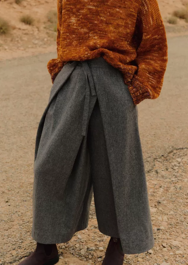 Women Toast Wool Flannel Tie Front Culottes